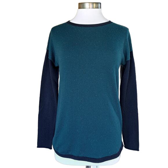SMARTWOOL Shadow Pine Colorblock Sweater Small Twilight Blue Donegal Teal - Picture 2 of 8